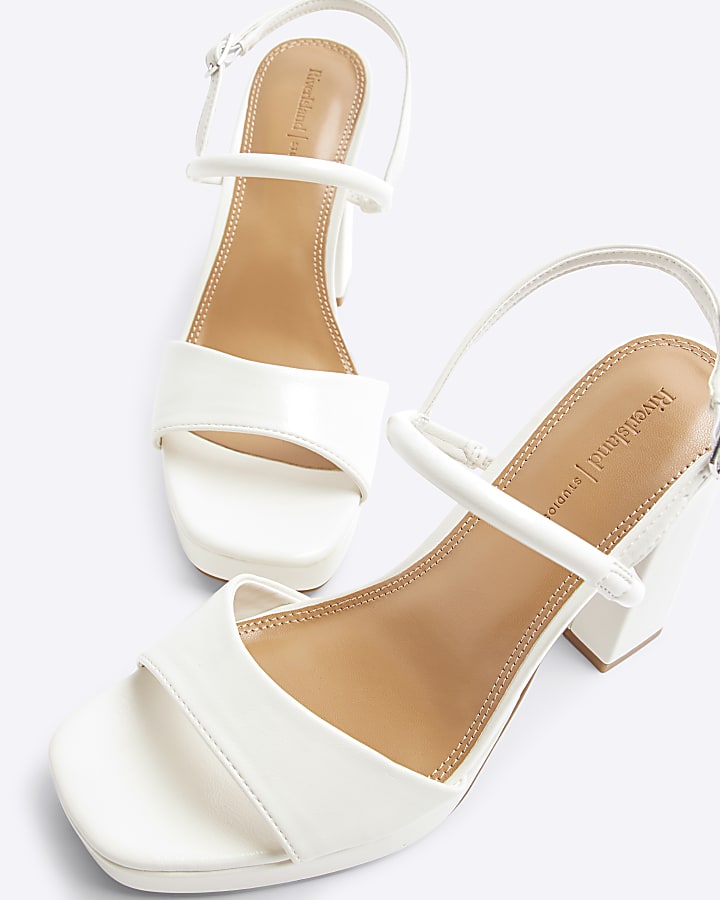 White Sling Back Platform Heeled Sandals