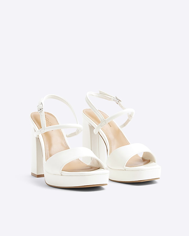 White Sling Back Platform Heeled Sandals