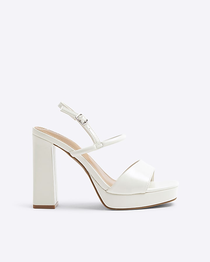 White Sling Back Platform Heeled Sandals