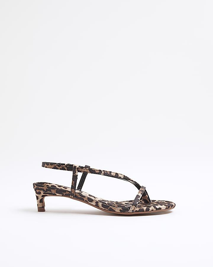 Brown Satin Leopard Print Heeled Sandals