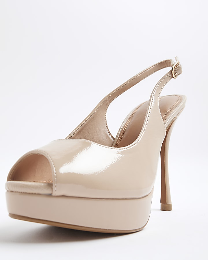 Beige Peep Toe Court Heels