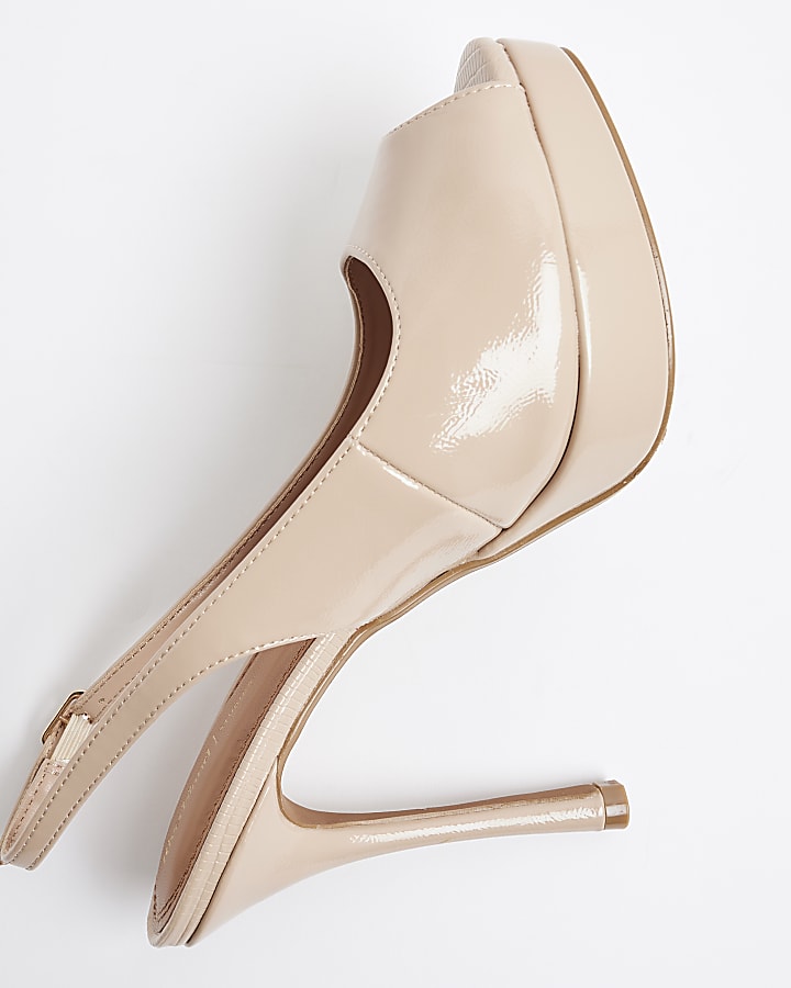 Beige Peep Toe Court Heels