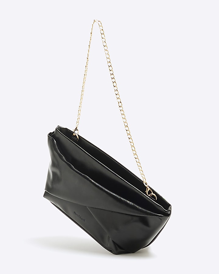 Black Patent Twist Front Clutch Bag