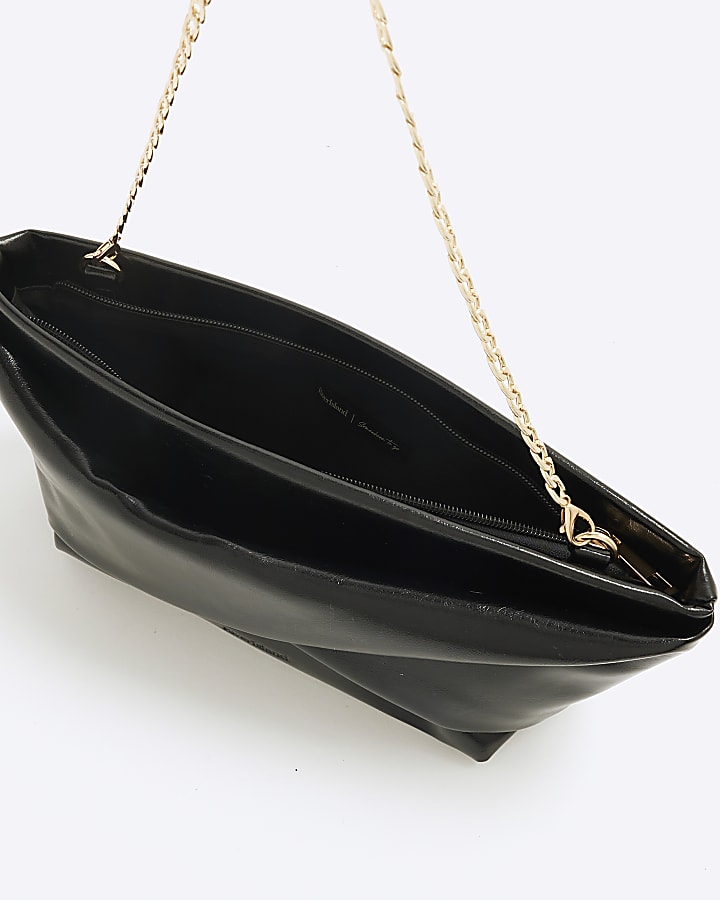 Black Patent Twist Front Clutch Bag