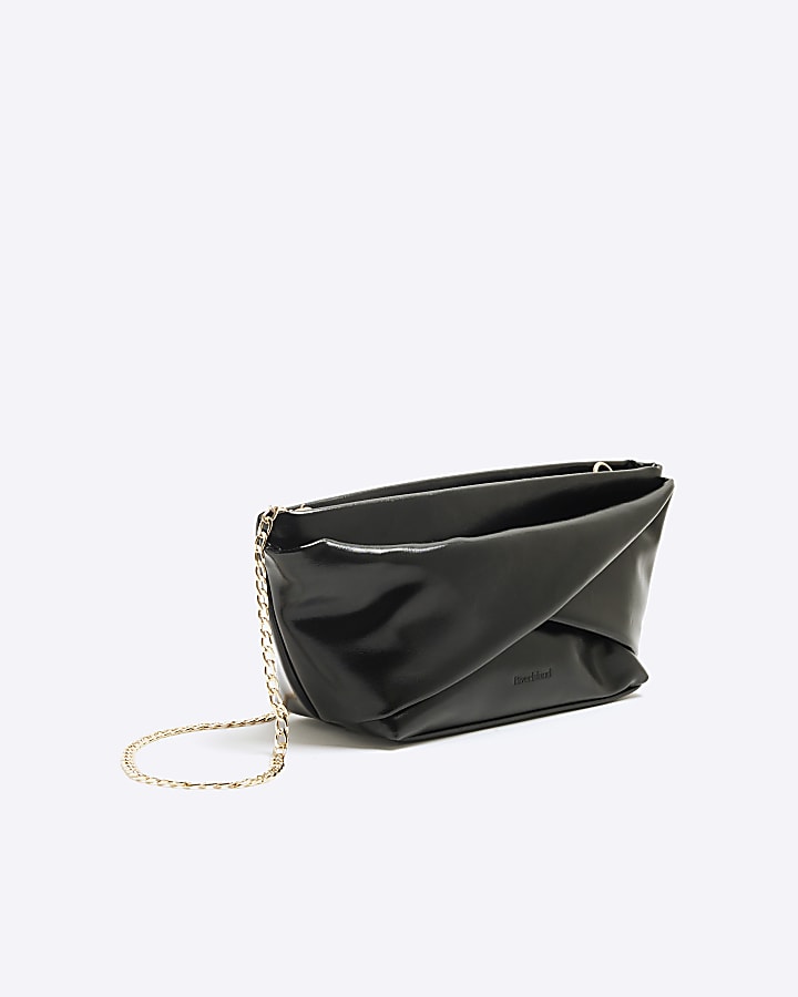 Black Patent Twist Front Clutch Bag