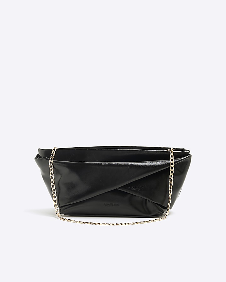 Black Patent Twist Front Clutch Bag