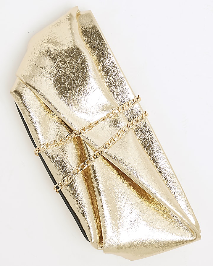 Gold Patent Twist Front Clutch Bag