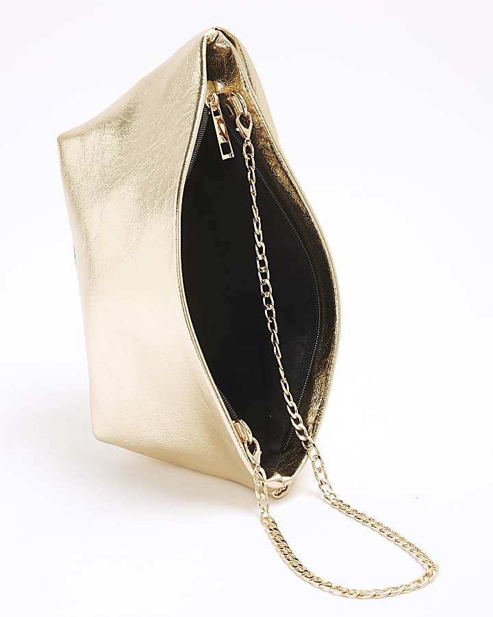 Gold Patent Twist Front Clutch Bag
