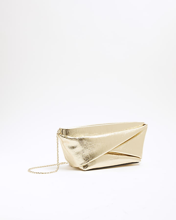 Gold Patent Twist Front Clutch Bag