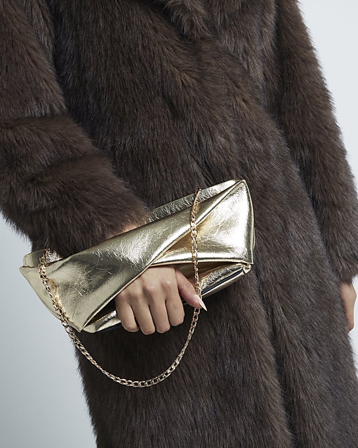 River island gold clutch bag on sale