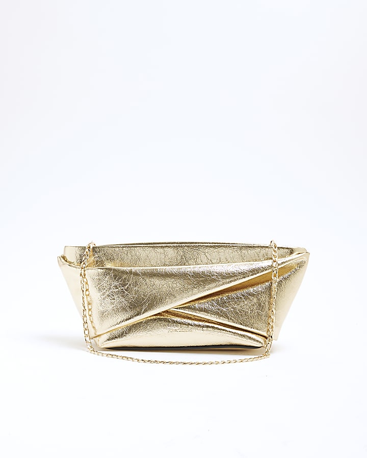 Gold Patent Twist Front Clutch Bag