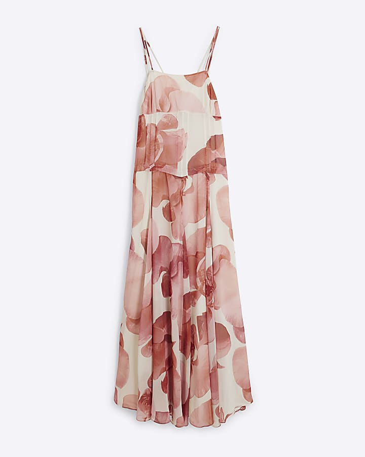 Pink Premium Floral Sleeveless Maxi Dress