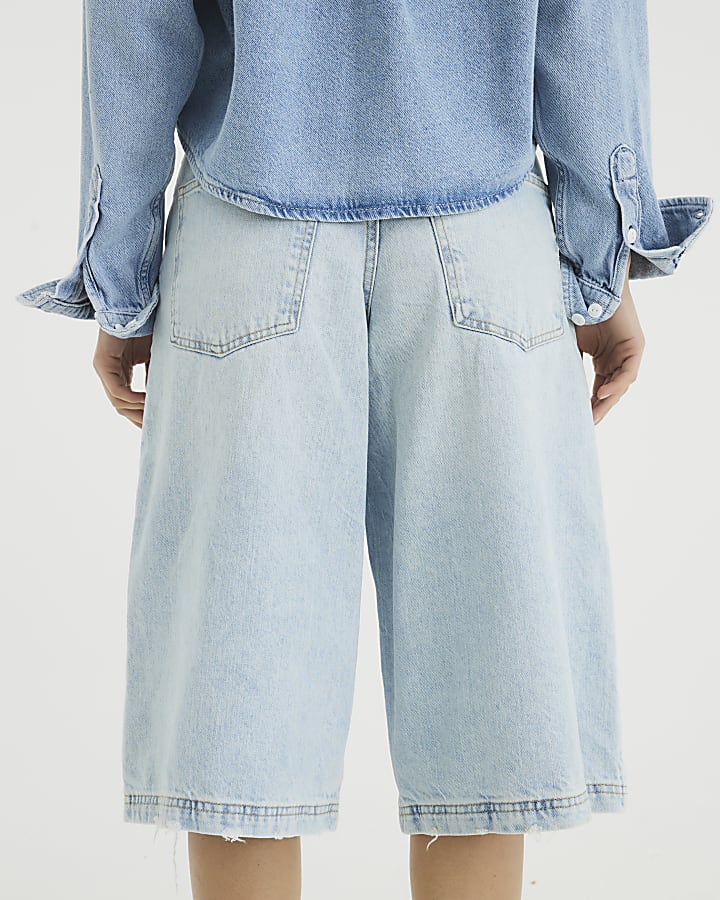 Blue Seam Detail Relaxed Fit Jorts