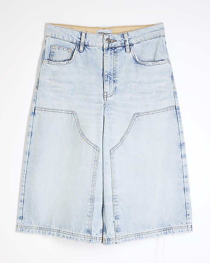 Blue Seam Detail Relaxed Fit Jorts