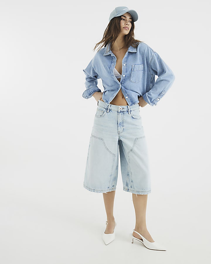 Blue Seam Detail Relaxed Fit Jorts