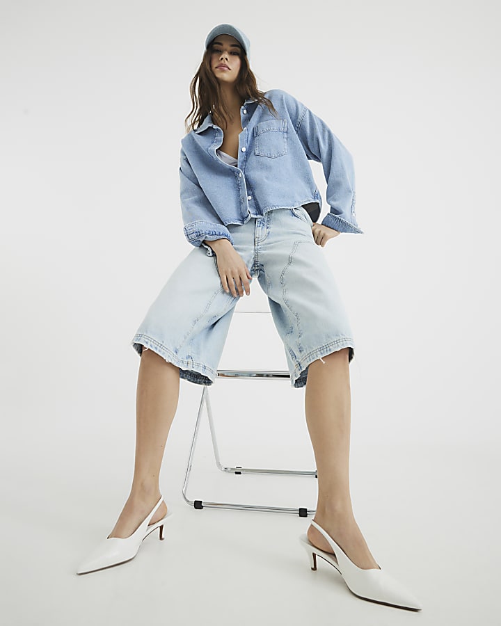 Blue Seam Detail Relaxed Fit Jorts