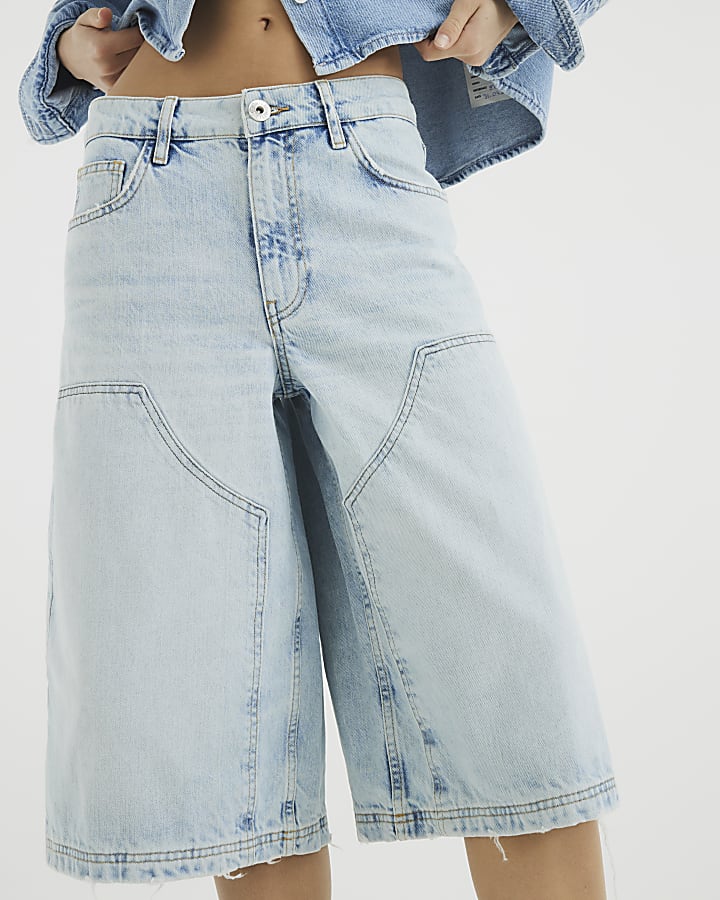 Blue Seam Detail Relaxed Fit Jorts