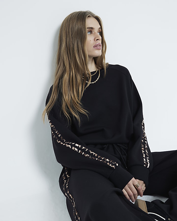Black Leopard Stripe Top