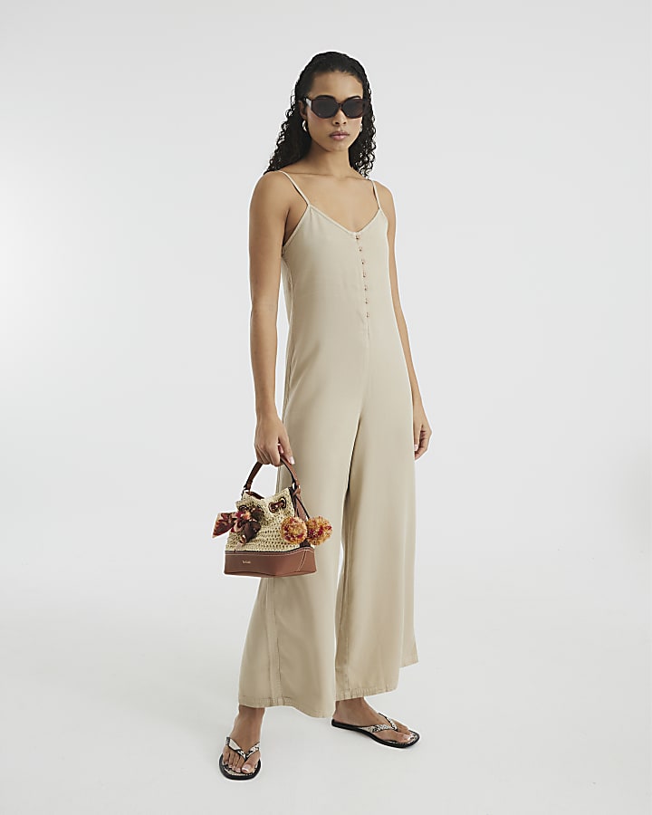 Beige Lyocell Cami Jumpsuit