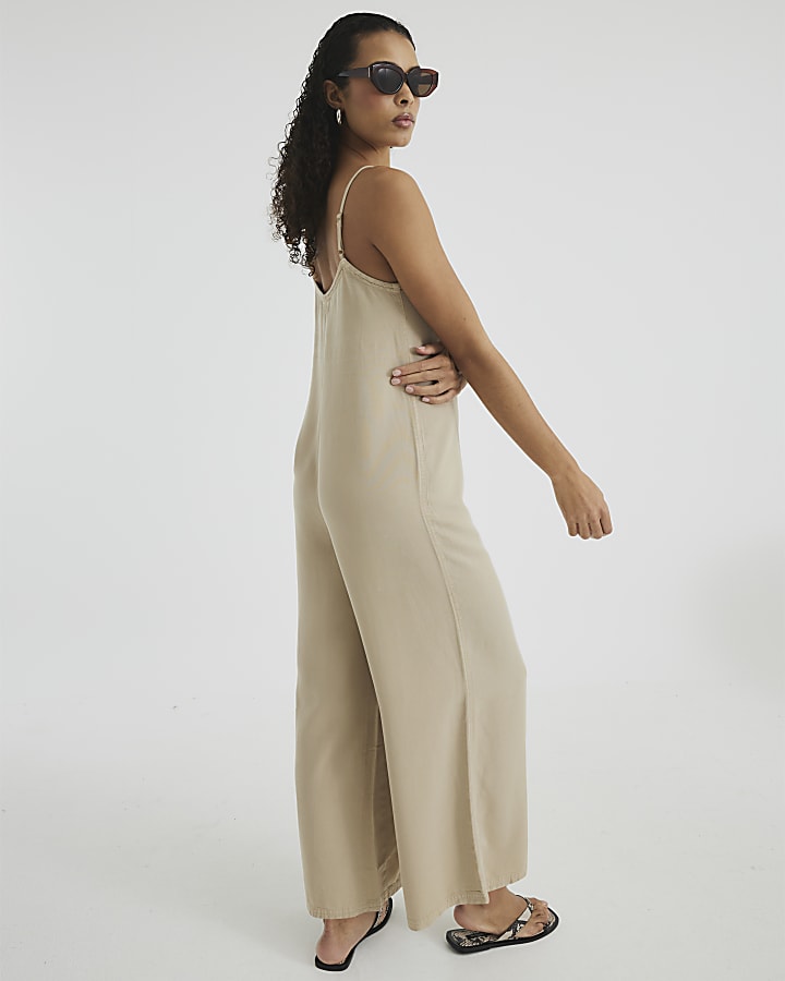 Beige Lyocell Cami Jumpsuit