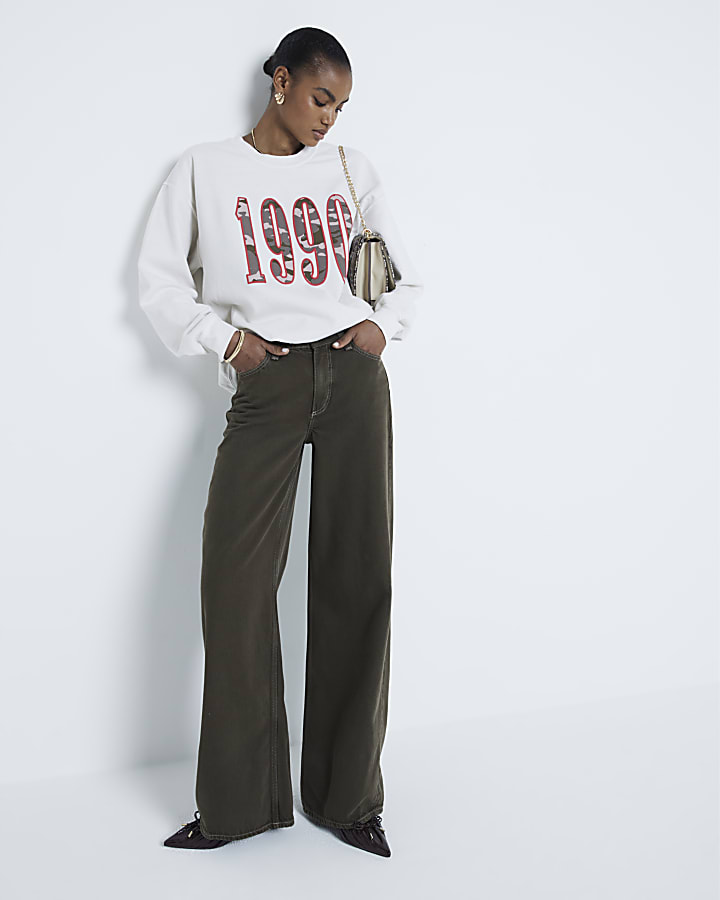 Cream '1990' Camo Graphic Print Sweatshirt