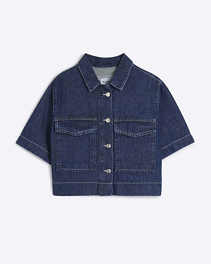 Blue Denim Boxy Cropped Shirt