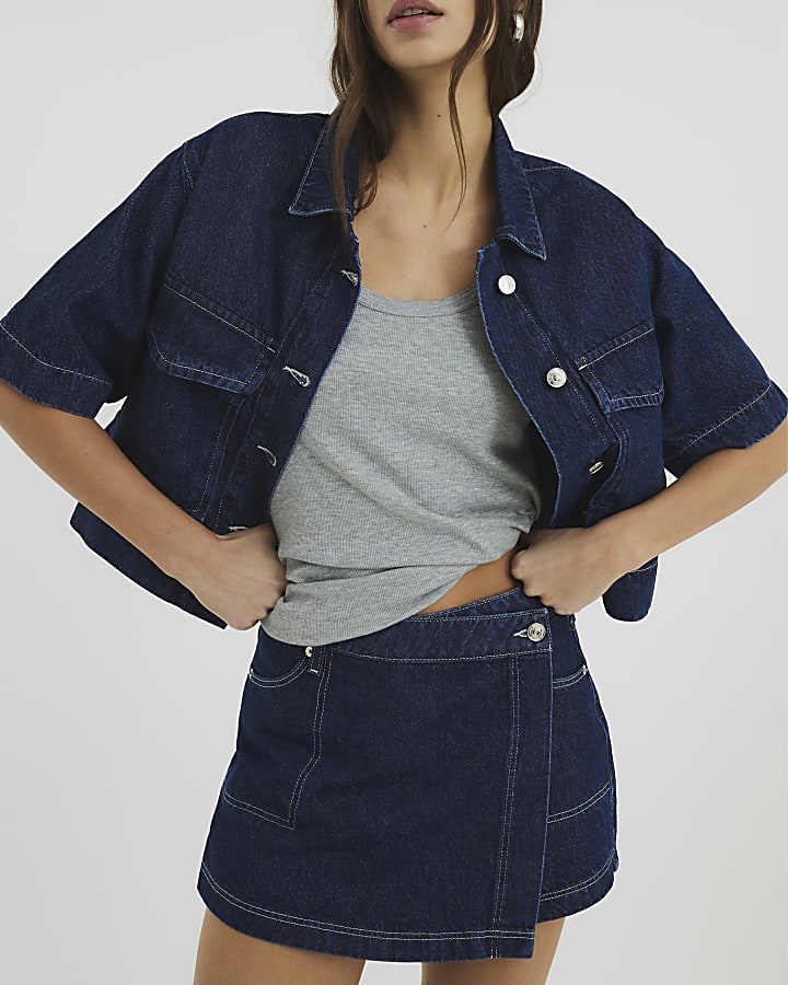 Blue Denim Boxy Cropped Shirt