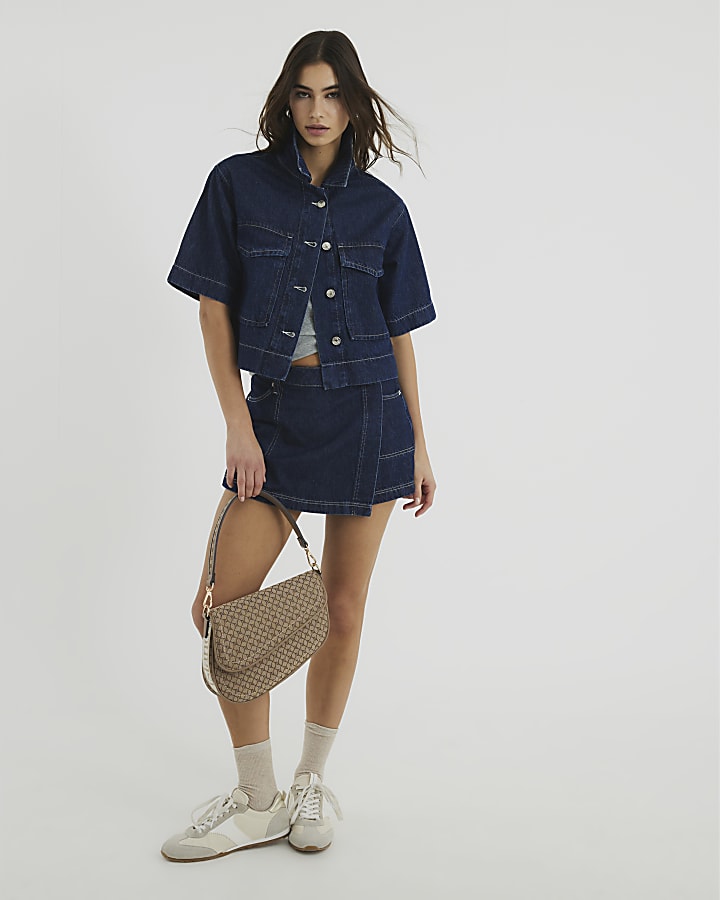 Blue Denim Boxy Cropped Shirt