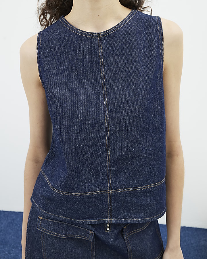 Blue Denim Crew Neck Vest Top