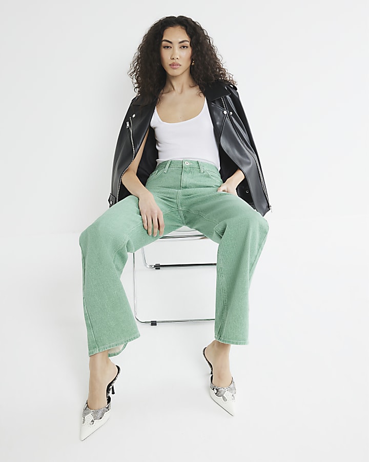 Green Relaxed Straight Jeans