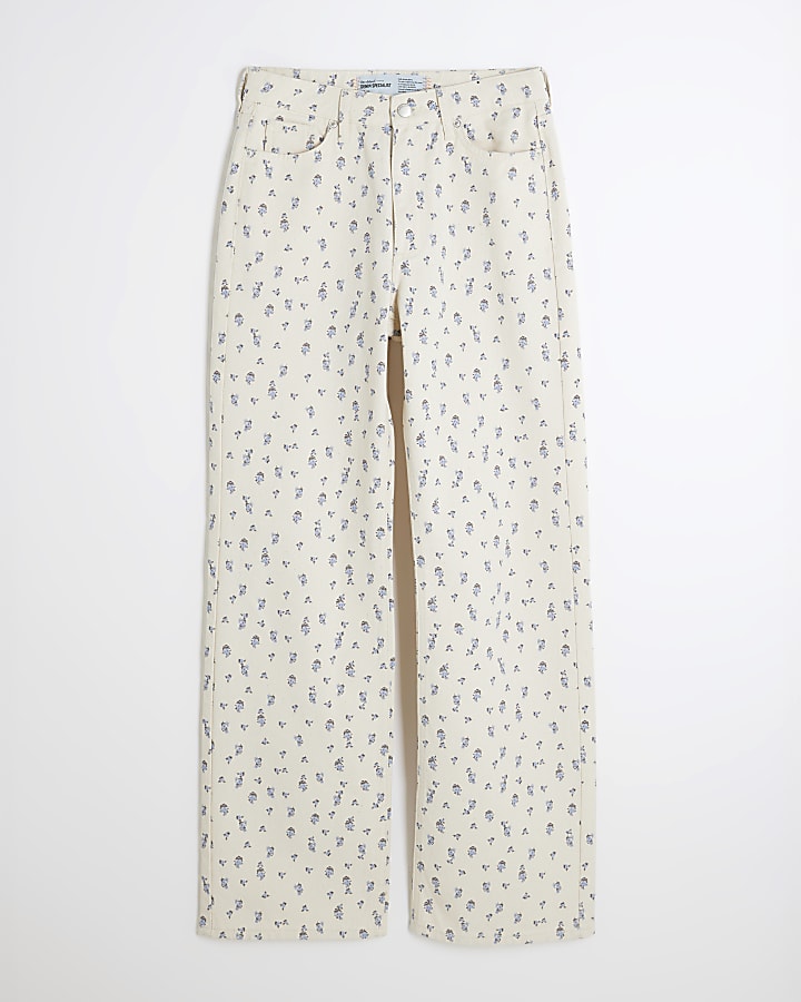 White Relaxed Straight Ditsy Floral Jeans