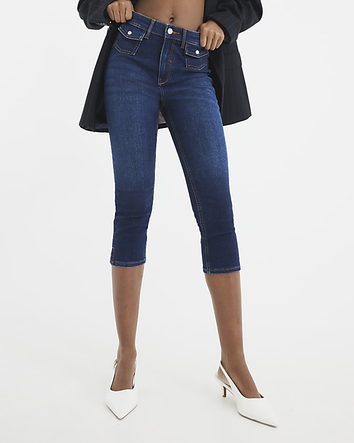 Blue Denim Skinny Capri Trousers