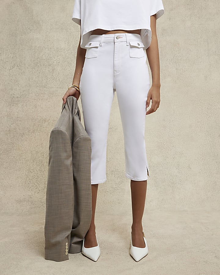 White Denim Skinny Capri Trousers