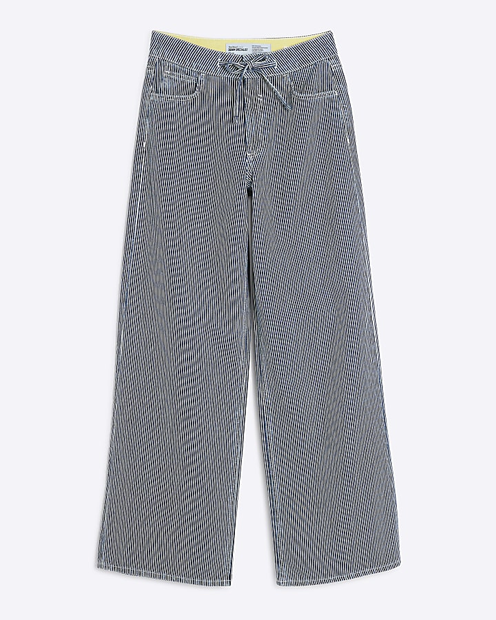 Blue Wide Leg Tie Front Striped Jeans