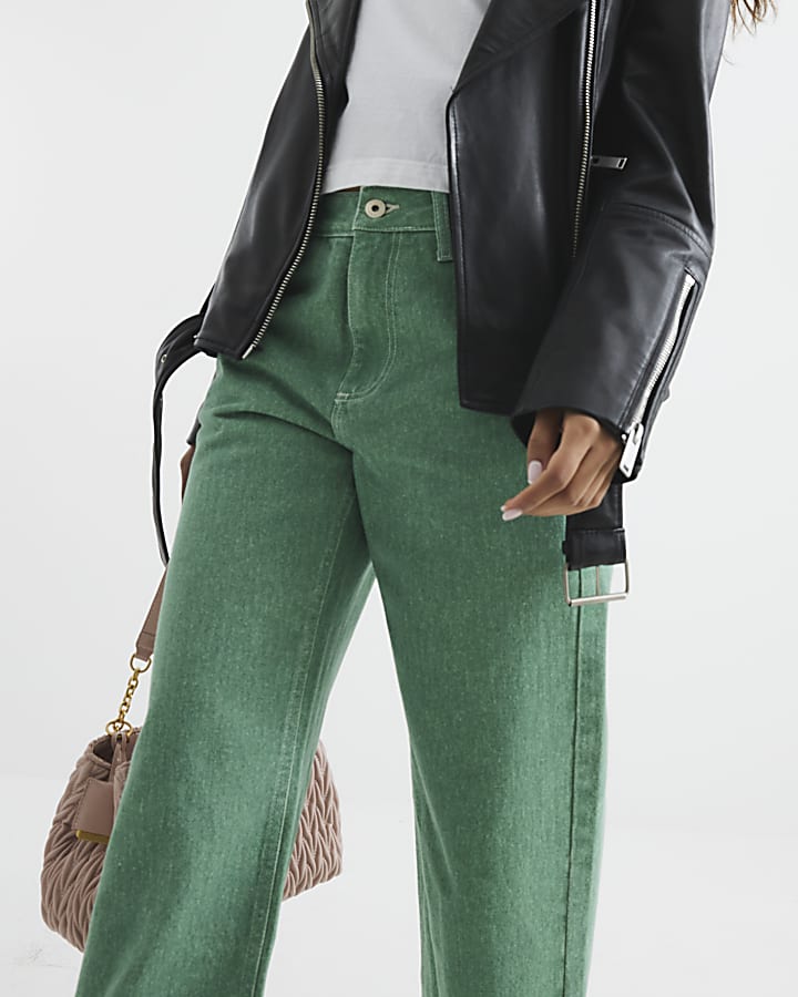 Petite Green Relaxed Straight Jeans