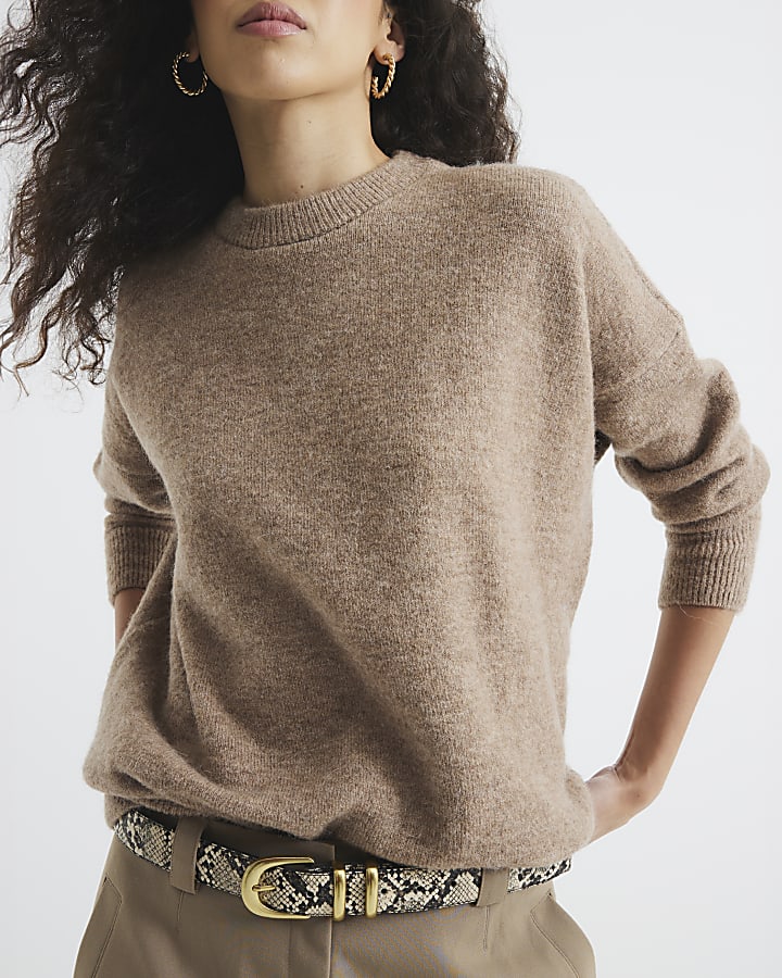 Brown Knitted Oversized Jumper