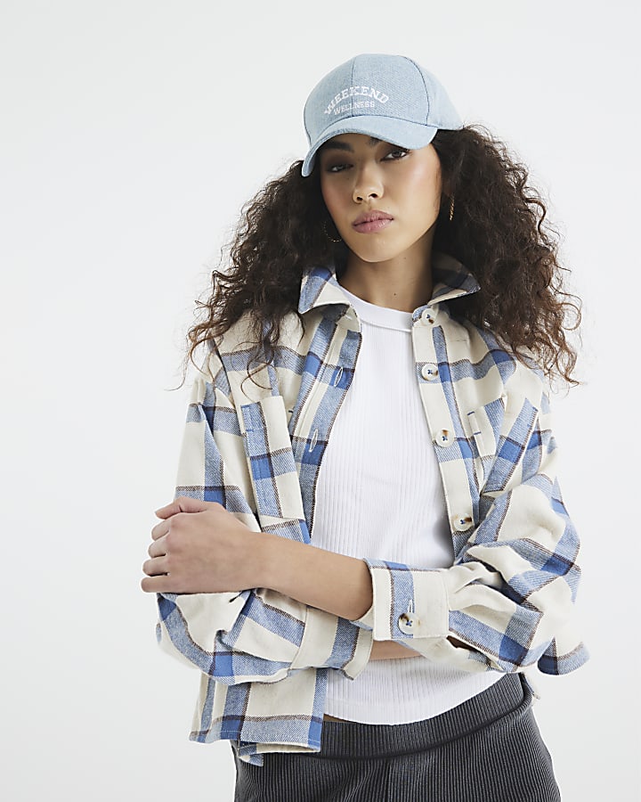 Cream Cropped Check Shirt