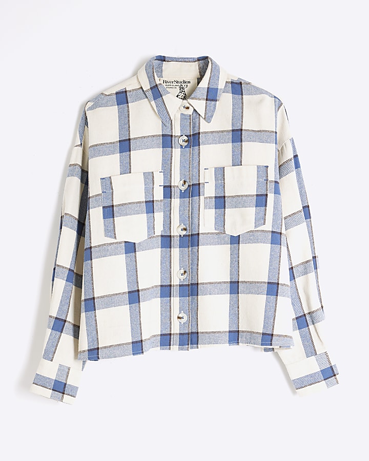 Cream Cropped Check Shirt