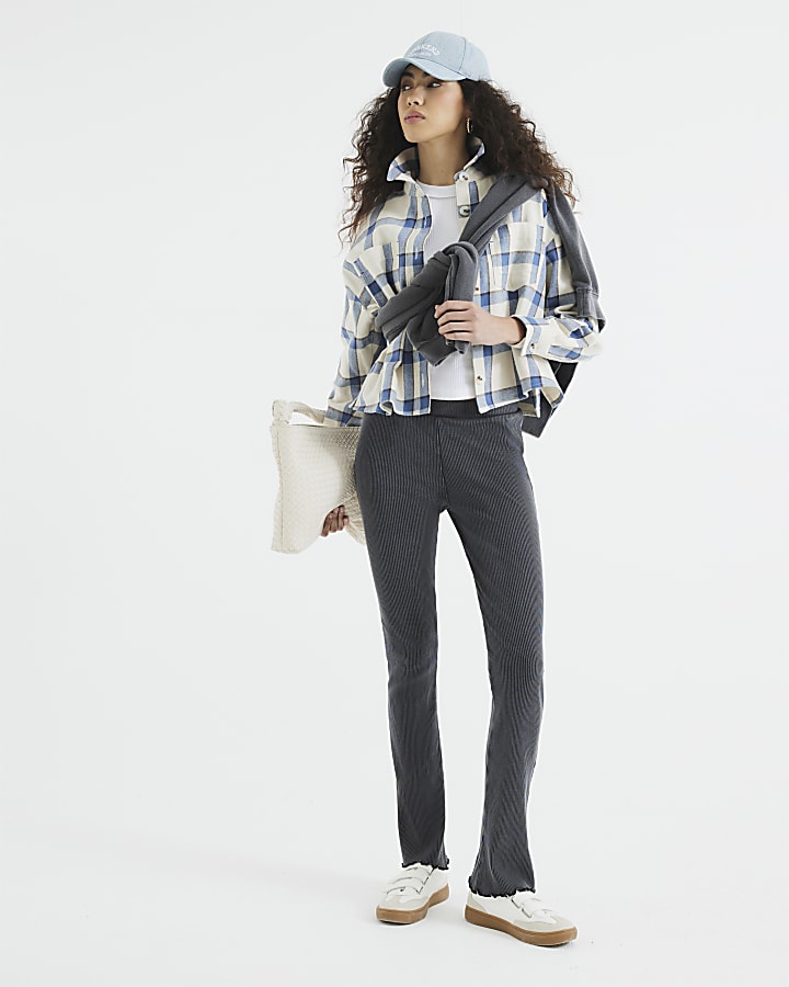 Cream Cropped Check Shirt