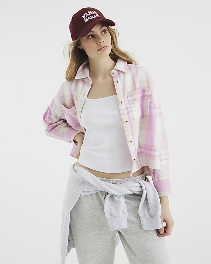 Pink Cropped Check Shirt