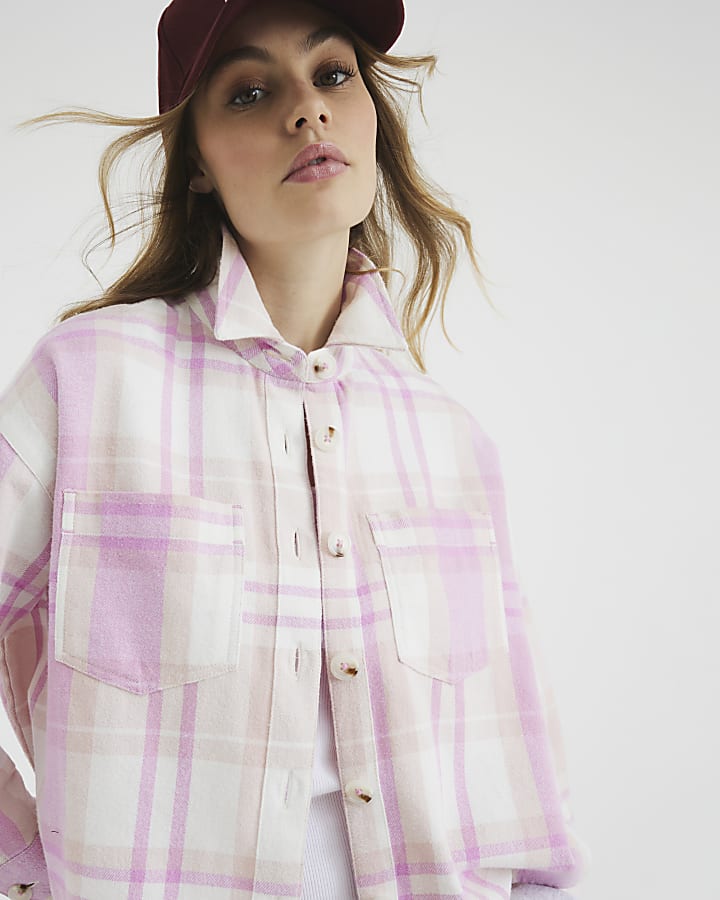 Pink Cropped Check Shirt