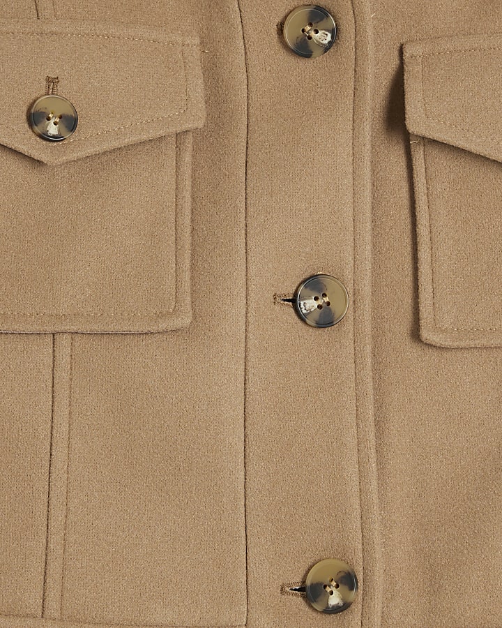 Brown Funnel Neck Cropped Jacket