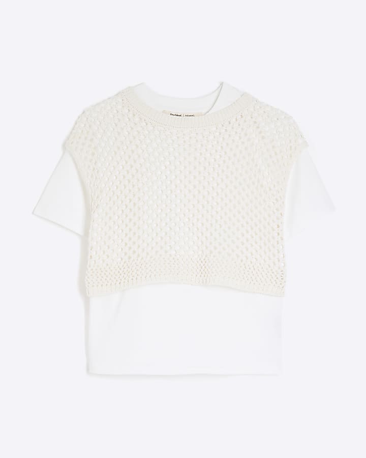 Cream Crochet Overlay T-shirt