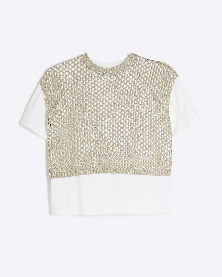 Gold Crochet Overlay T-shirt