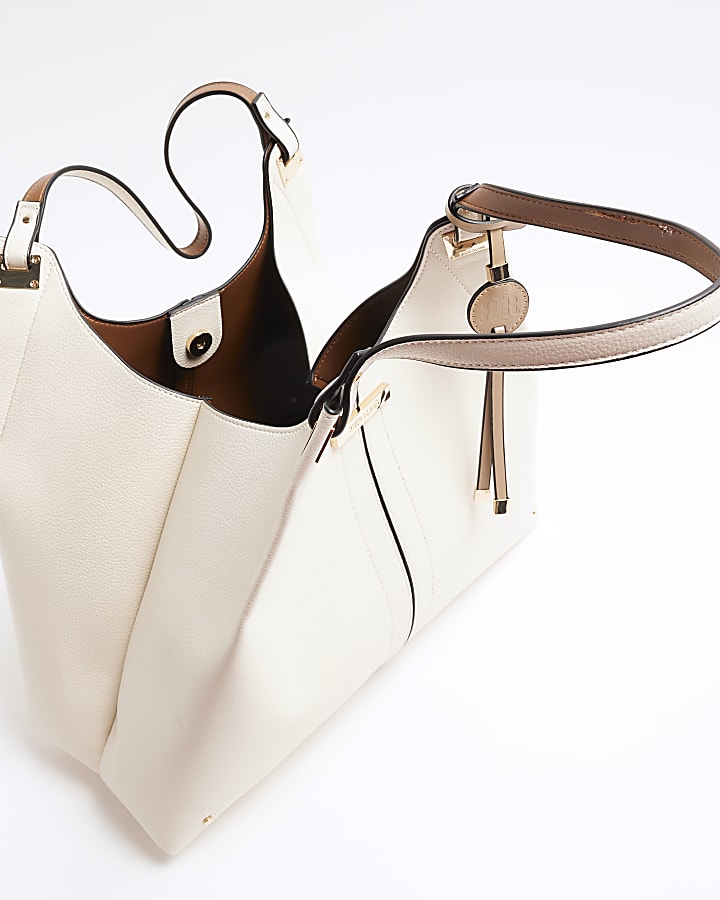 Cream Faux Leather Tote Bag