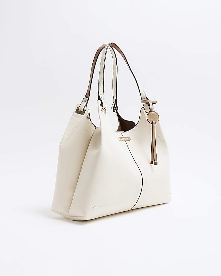 Cream Faux Leather Tote Bag