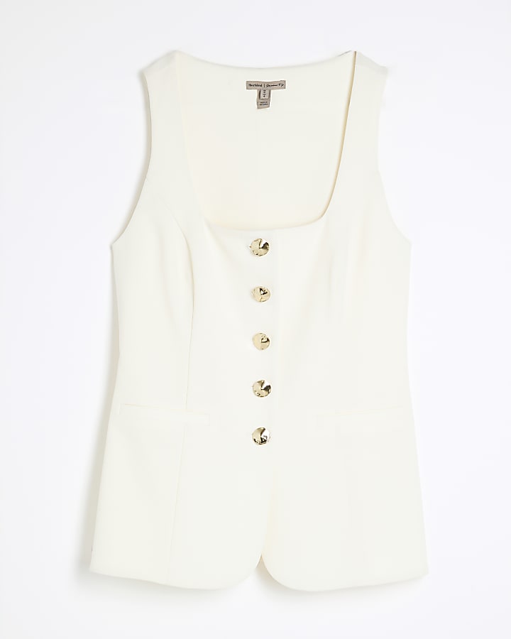 Cream Sleeveless Square Neck Waistcoat