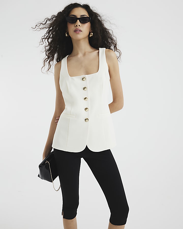 Cream Sleeveless Square Neck Waistcoat