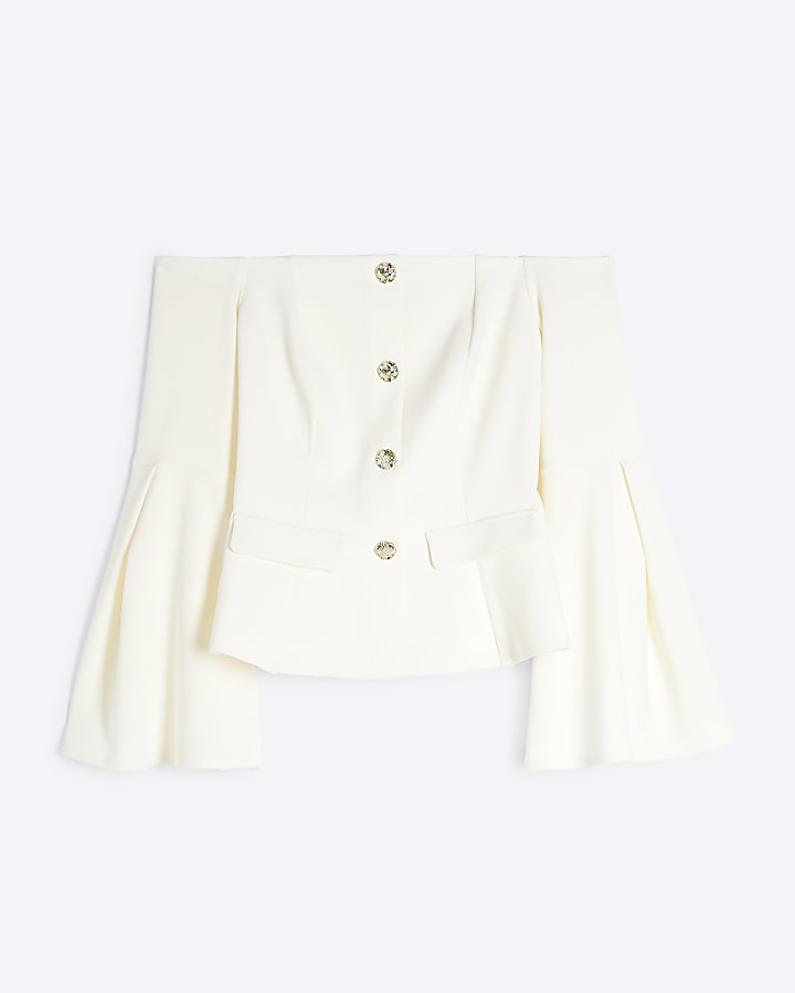 Cream scuba bardot off the shoulder jacket