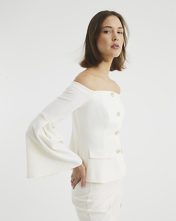 Cream scuba bardot off the shoulder jacket